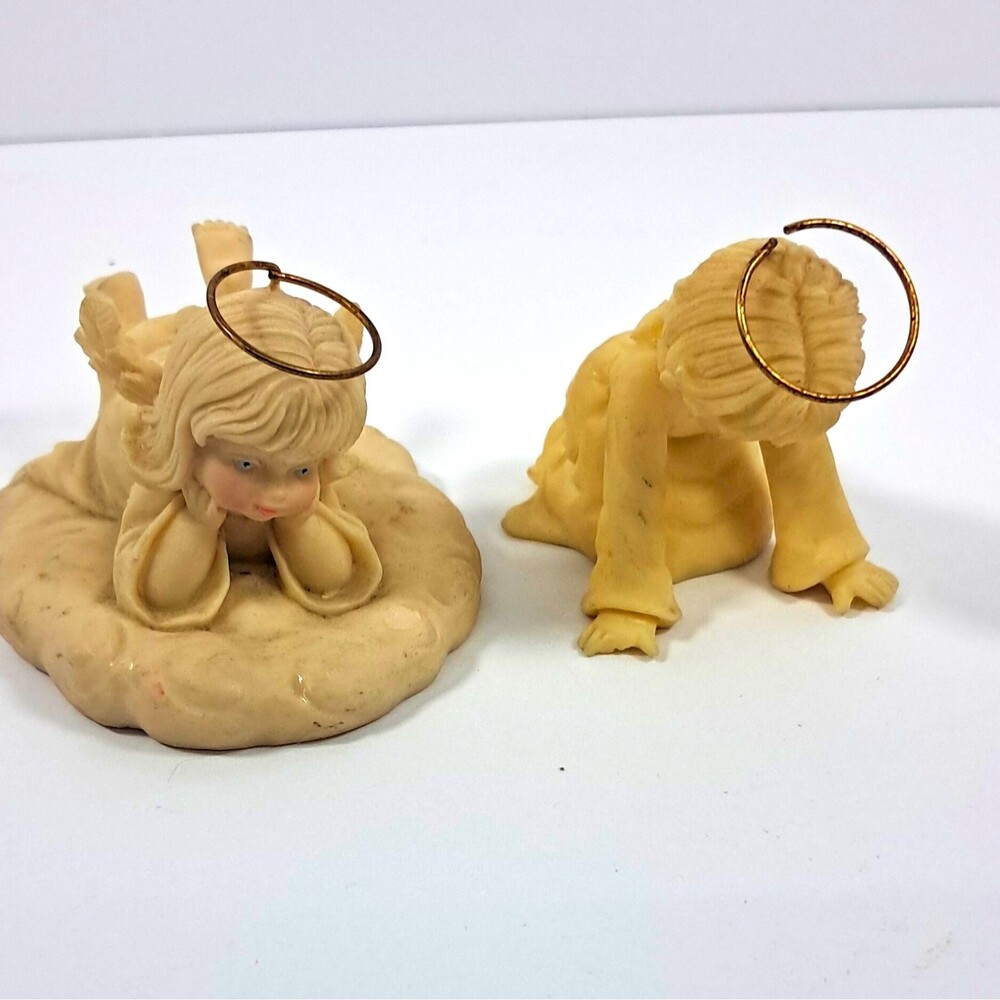 Studio Heavenly Angels Tom Rubel 1999 Painted Resin Angel Figurines Set of 2